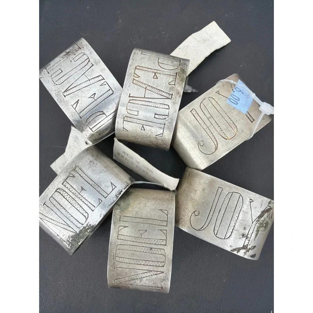 Vintage Christmas Napkin Rings Set of 6 Noel Joy Peace Silver Plated Metal India
